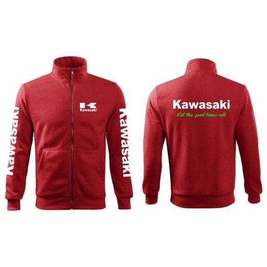 PÁNSKÁ MIKINA NA ZIP S MOTIVEM KAWASAKI - ČERVENÁ