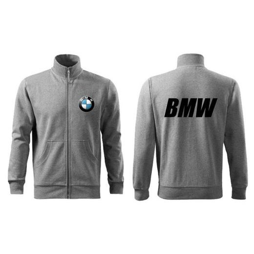 PÁNSKÁ MIKINA NA ZIP S MOTIVEM BMW - ŠEDÁ