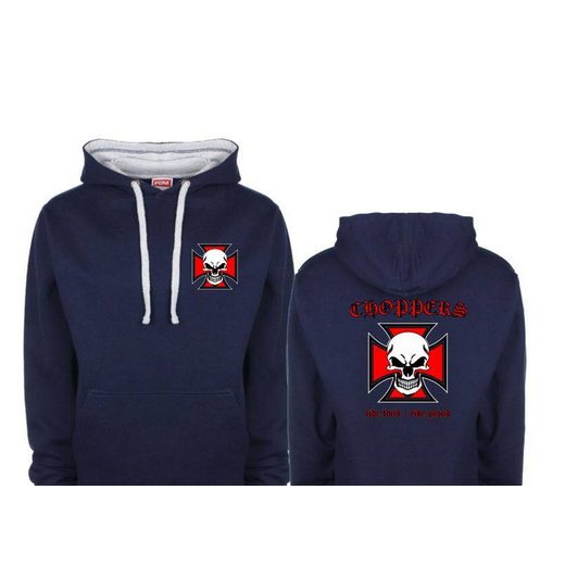 PÁNSKÁ MIKINA S KAPUCÍ A MOTIVEM CHOPPERS RIDE LOUD 2 - TMAVĚ MODRÁ