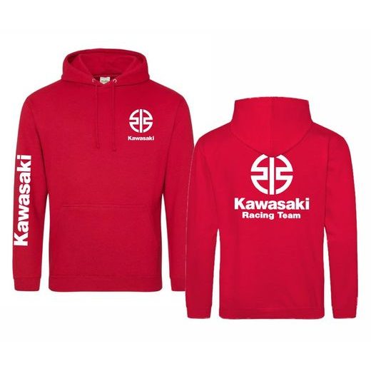 PÁNSKÁ MIKINA S KAPUCÍ A MOTIVEM KAWASAKI RACING TEAM - ČERVENÁ
