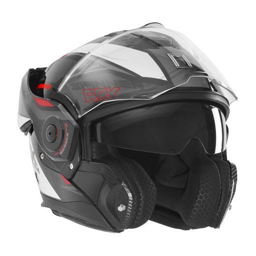 PŘEKLOPNÁ HELMA NA MOTORKU NOX PREMIUM SPINNER ARK ČERNÁ,BÍLÁ,ČERVENÁ