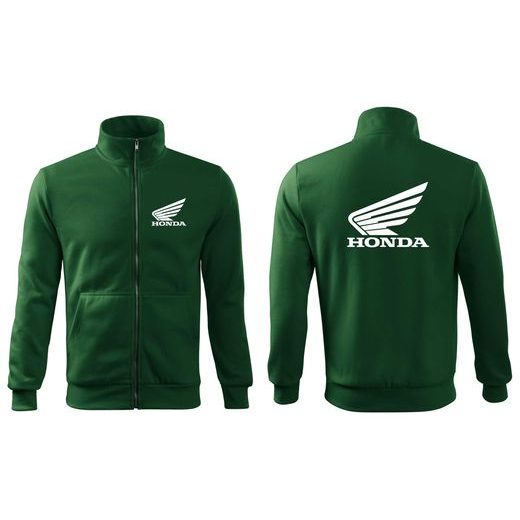 PÁNSKÁ MIKINA NA ZIP S MOTIVEM HONDA - ZELENÁ