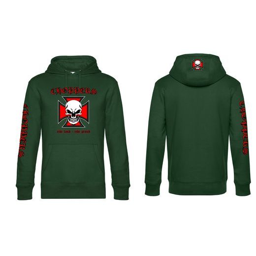 PÁNSKÁ MIKINA S KAPUCÍ A MOTIVEM CHOPPERS RIDE LOUD - ZELENÁ