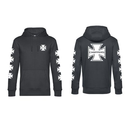 PÁNSKÁ MIKINA S KAPUCÍ A MOTIVEM CHOPPERS - ŠEDÁ