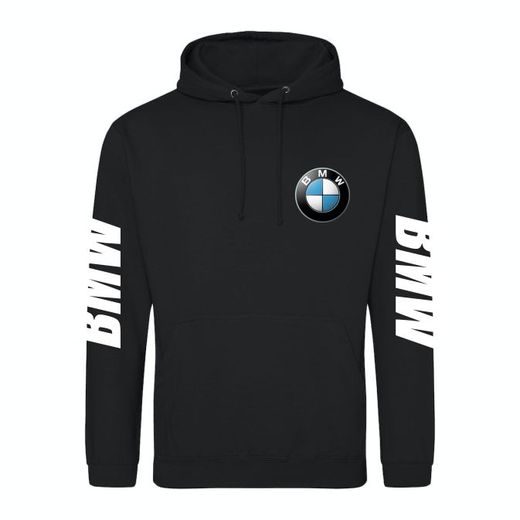 PÁNSKÁ MIKINA S KAPUCÍ A MOTIVEM BMW - ČERNÁ