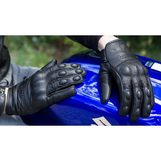 WOLF RACER BLACK KOŽENÉ RUKAVICE NA MOTORKU
