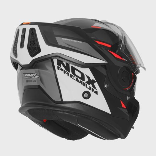 PŘEKLOPNÁ HELMA NA MOTORKU NOX PREMIUM SPINNER ARK ČERNÁ,BÍLÁ,ČERVENÁ