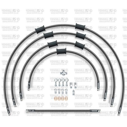 STANDARD HADICE PŘEDNÍ BRZDY SADA VENHILL POWERHOSEPLUS KAW-5007F-CB (5HADIC V SADĚ) KARBONOVÉ HADICE, CHROMOVÉ KONCOVKY