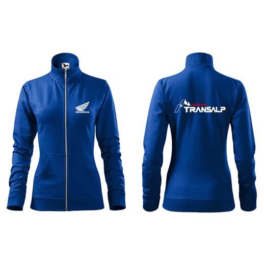 DÁMSKÁ MIKINA NA ZIP S MOTIVEM HONDA TRANSALP - KRÁLOVSKY MODRÁ