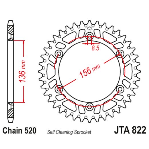 HLINÍKOVÁ ŘETĚZOVÁ ROZETA JT JTA 822-49BLK 49 ZUBŮ, 520 ČERNÁ