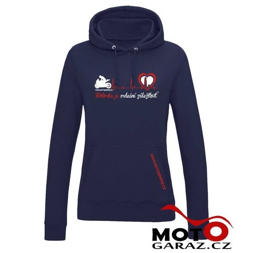MIKINA S KAPUCÍ MOTORKA JE SRDEČNÍ ZÁLEŽITOST ® TMAVĚ MODRÁ DÁMSKÁ