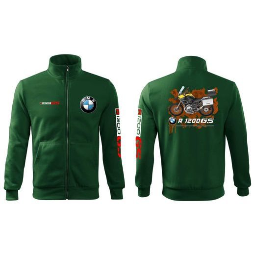 PÁNSKÁ MIKINA NA ZIP S MOTIVEM BMW R 1200 GS - ZELENÁ