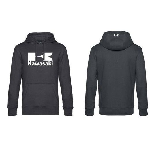 PÁNSKÁ MIKINA S KAPUCÍ A MOTIVEM KAWASAKI 2 - ŠEDÁ