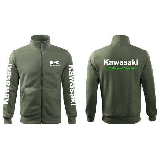 PÁNSKÁ MIKINA NA ZIP S MOTIVEM KAWASAKI - KHAKI