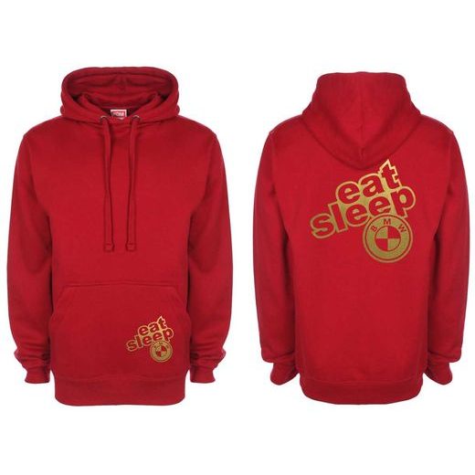 PÁNSKÁ MIKINA S KAPUCÍ A MOTIVEM BMW EAT SLEEP - ČERVENÁ