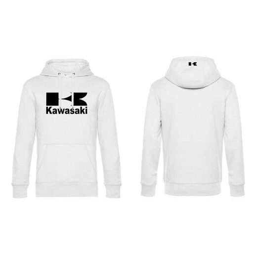 PÁNSKÁ MIKINA S KAPUCÍ A MOTIVEM KAWASAKI 2 - BÍLÁ