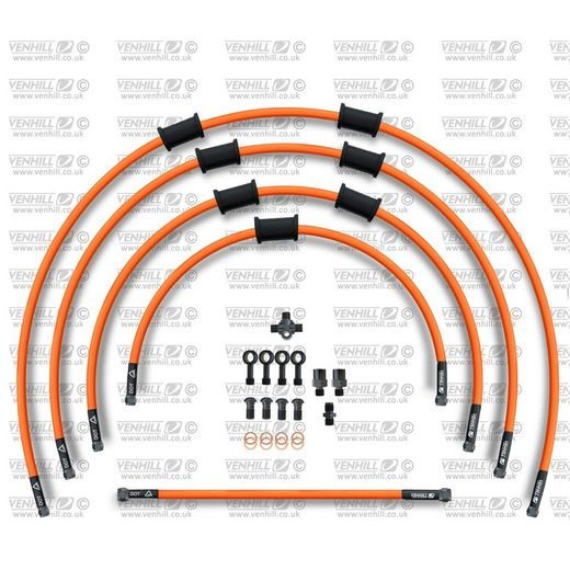 STANDARD HADICE PŘEDNÍ BRZDY SADA VENHILL POWERHOSEPLUS KAW-6002FB-OR (5HADIC V SADĚ) ORANŽOVÉ HADICE, ČERNÉ KONCOVKY