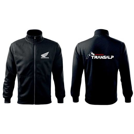PÁNSKÁ MIKINA NA ZIP S MOTIVEM HONDA TRANSALP - ČERNÁ