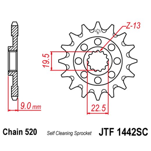 ŘETĚZOVÉ KOLEČKO JT JTF 1442-14SC 14 ZUBŮ, 520 SAMOČISTÍCÍ, NÍZKÁ HMOTNOST