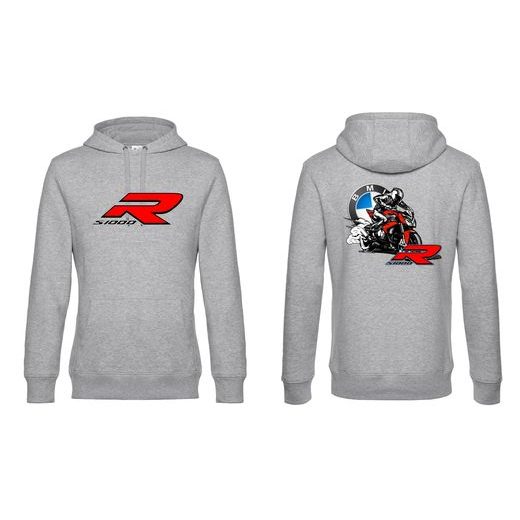 PÁNSKÁ MIKINA S KAPUCÍ A MOTIVEM BMW S 1000R - SVĚTLE ŠEDÁ