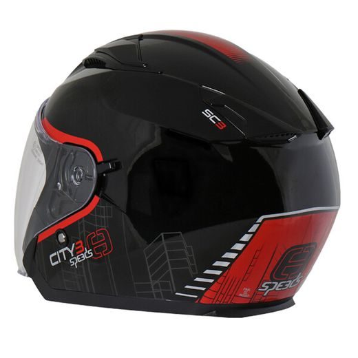 OTEVŘENÁ HELMA NA MOTORKU SE SLUNEČNÍ CLONOU SPEEDS CITY III ČERNO/ČERVENÁ LESKLÁ