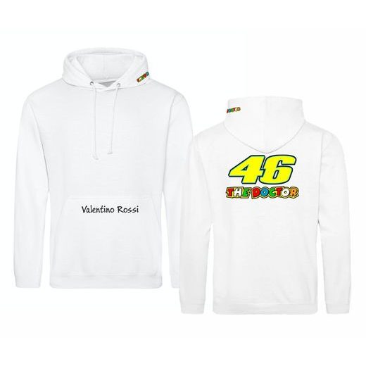 PÁNSKÁ MIKINA S KAPUCÍ A MOTIVEM VALENTINO ROSSI - BÍLÁ