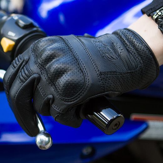 WOLF HORNET BLACK KOŽENÉ RUKAVICE NA MOTORKU