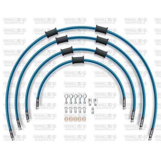 STANDARD HADICE PŘEDNÍ BRZDY SADA VENHILL POWERHOSEPLUS BMW-11005F-TB (4 HADICE V SADĚ) PRŮHLEDNĚ MODRÉ HADICE, CHROMOVÉ KONCOVKY