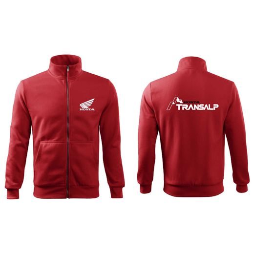 PÁNSKÁ MIKINA NA ZIP S MOTIVEM HONDA TRANSALP - ČERVENÁ