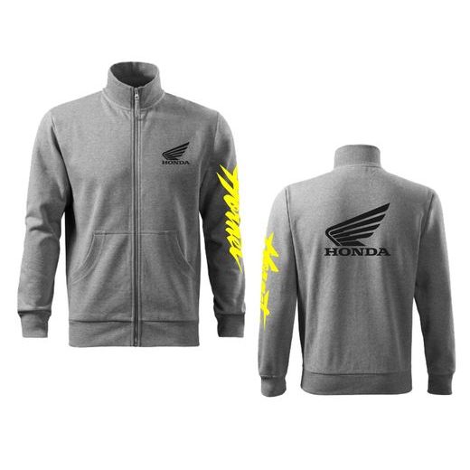 PÁNSKÁ MIKINA NA ZIP S MOTIVEM HONDA HORNET 1 - ŠEDÁ