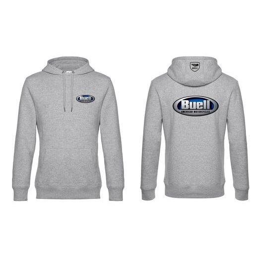 PÁNSKÁ MIKINA S KAPUCÍ A MOTIVEM BUELL - SVĚTLE ŠEDÁ