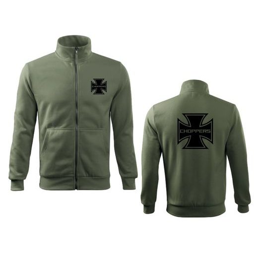 PÁNSKÁ MIKINA NA ZIP S MOTIVEM CHOPPERS - KHAKI