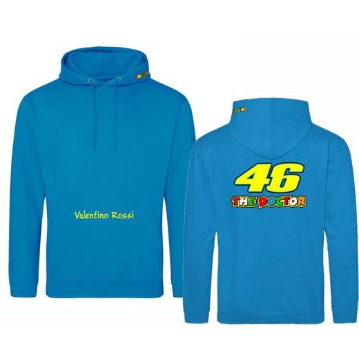 PÁNSKÁ MIKINA S KAPUCÍ A MOTIVEM VALENTINO ROSSI - SVĚTLE MODRÁ