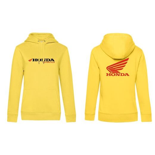 DÁMSKÁ MIKINA S KAPUCÍ A MOTIVEM HONDA - ŽLUTÁ