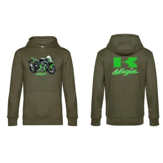 PÁNSKÁ MIKINA S KAPUCÍ A MOTIVEM KAWASAKI NINJA - KHAKI