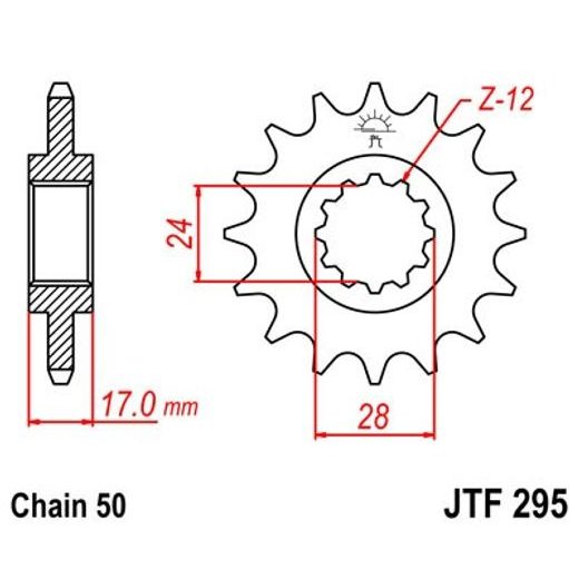 ŘETĚZOVÉ KOLEČKO JT JTF 295-14 14 ZUBŮ, 530