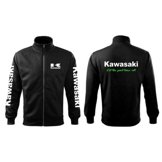 PÁNSKÁ MIKINA NA ZIP S MOTIVEM KAWASAKI - ČERNÁ