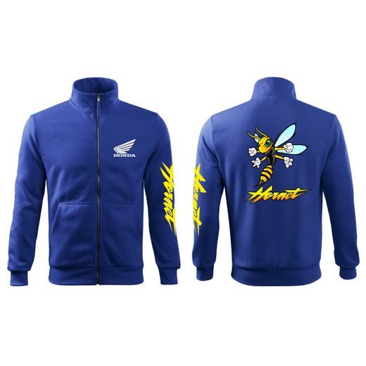 PÁNSKÁ MIKINA NA ZIP S MOTIVEM HONDA HORNET - KRÁLOVSKY MODRÁ