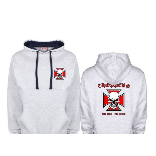 PÁNSKÁ MIKINA S KAPUCÍ A MOTIVEM CHOPPERS RIDE LOUD 2 - ŠEDÁ