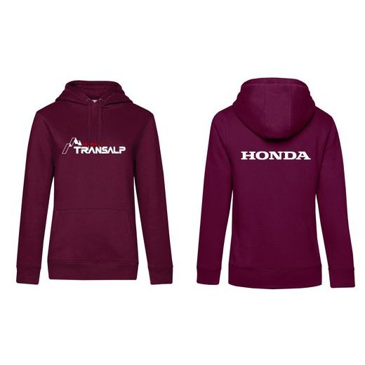 DÁMSKÁ MIKINA S KAPUCÍ A MOTIVEM HONDA TRANSALP - BORDÓ