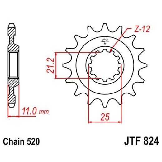 ŘETĚZOVÉ KOLEČKO JT JTF 824-16 16 ZUBŮ, 520