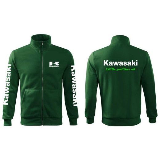 PÁNSKÁ MIKINA NA ZIP S MOTIVEM KAWASAKI - ZELENÁ