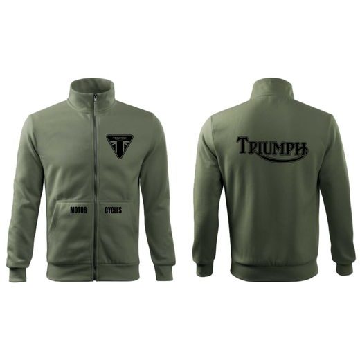 PÁNSKÁ MIKINA NA ZIP S MOTIVEM TRIUMPH - KHAKI