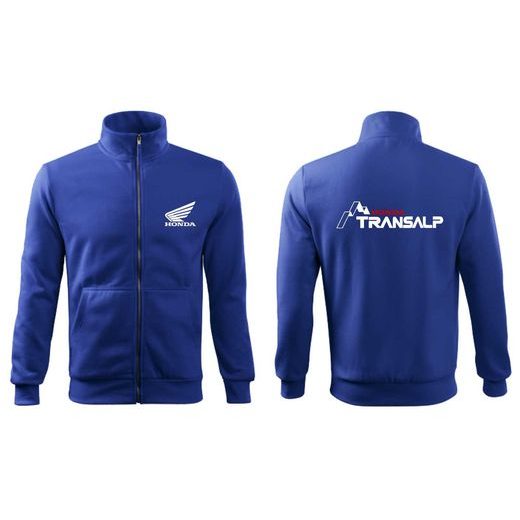 PÁNSKÁ MIKINA NA ZIP S MOTIVEM HONDA TRANSALP - KRÁLOVSKY MODRÁ