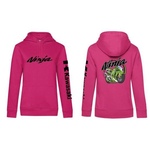 DÁMSKÁ MIKINA S KAPUCÍ A MOTIVEM KAWASAKI NINJA - RŮŽOVÁ
