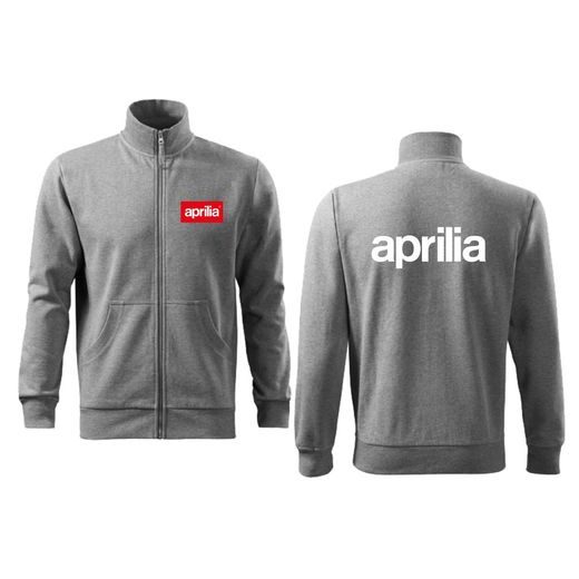 PÁNSKÁ MIKINA NA ZIP S MOTIVEM APRILIA - ŠEDÁ