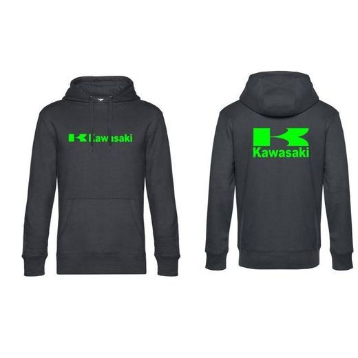 PÁNSKÁ MIKINA S KAPUCÍ A MOTIVEM KAWASAKI 1 - ŠEDÁ