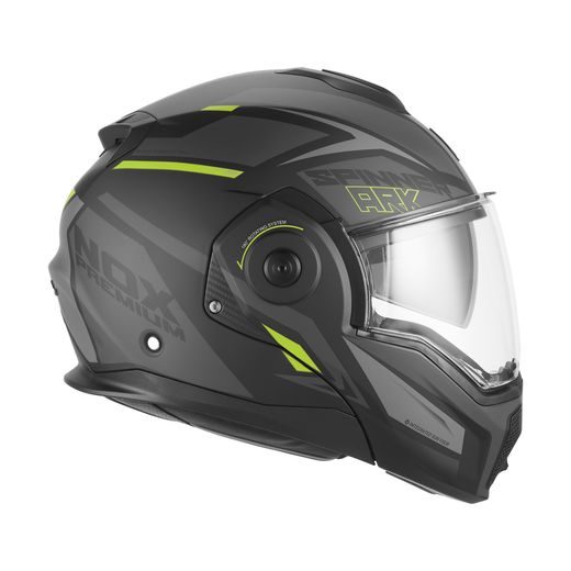 PŘEKLOPNÁ HELMA NA MOTORKU NOX PREMIUM SPINNER ARK ČERNÁ MATNÁ, ŽLUTÁ FLUO