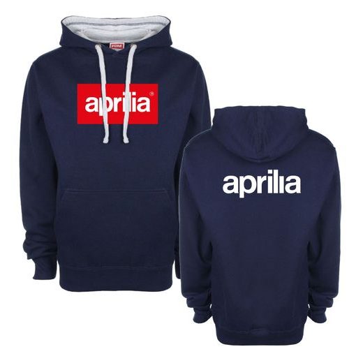 PÁNSKÁ MIKINA S KAPUCÍ A MOTIVEM APRILIA - TMAVĚ MODRÁ