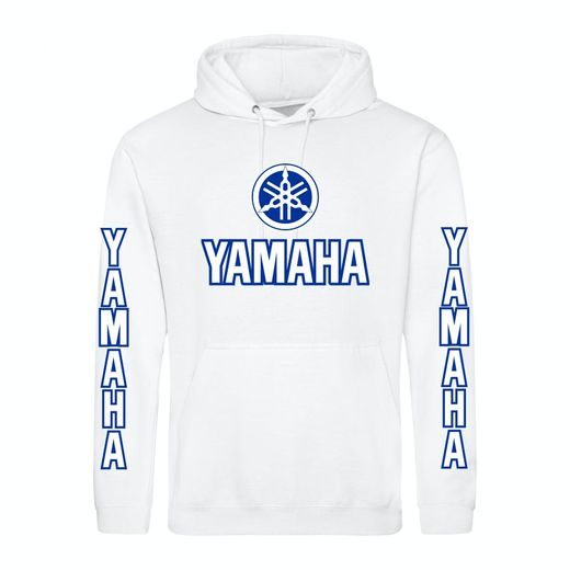 PÁNSKÁ MIKINA S KAPUCÍ A MOTIVEM YAMAHA - BÍLÁ
